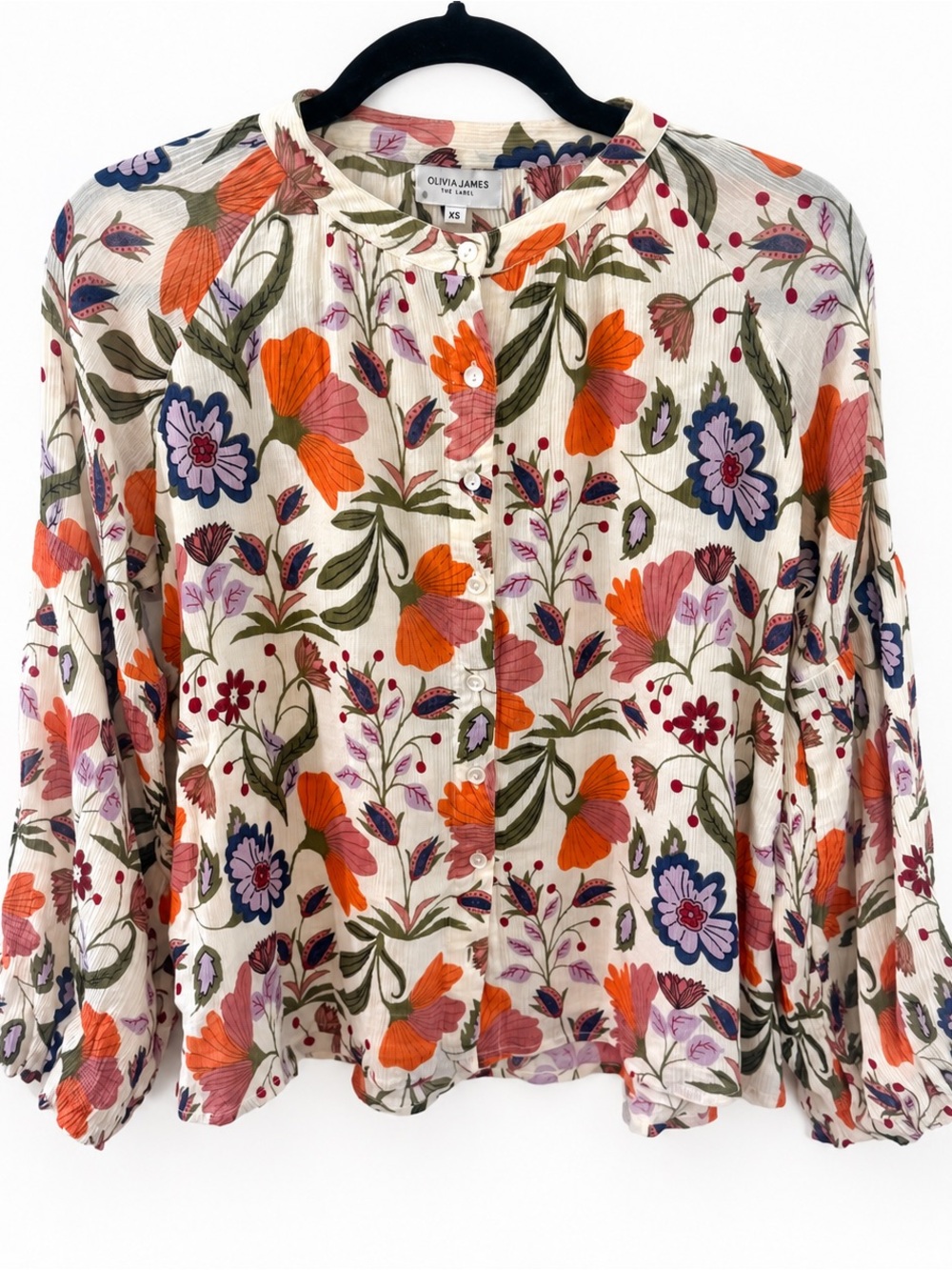 Olivia James The Label Floral Balloon Sleeve Blouse Button Up XS Like New